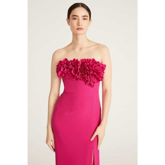 NWT MONIQUE LHUILLIER Gemma Crepe Gown Hot Pink $595.00 - Picture 2 of 11